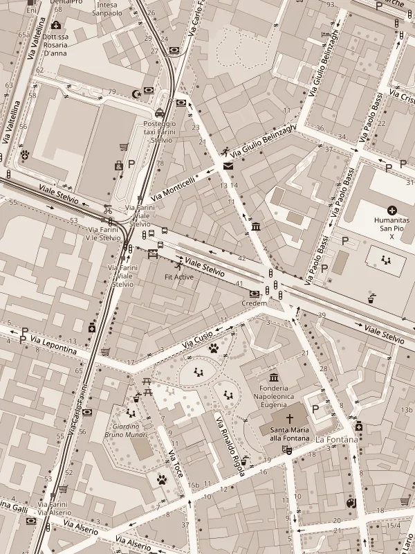 Mappa della zona di viale Stelvio e via Farini, Milano, col salone segnato al centro